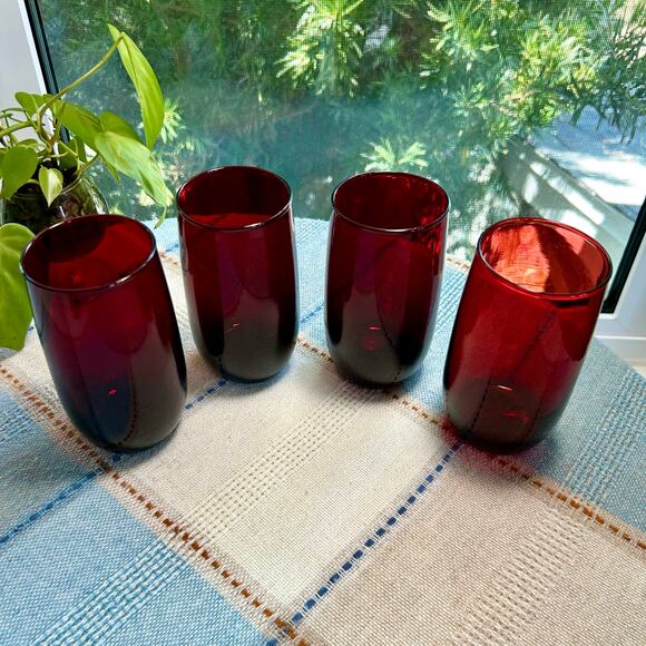 Vintage Ruby Red Glass Tumblers Set of 4 - Picture 9 of 10